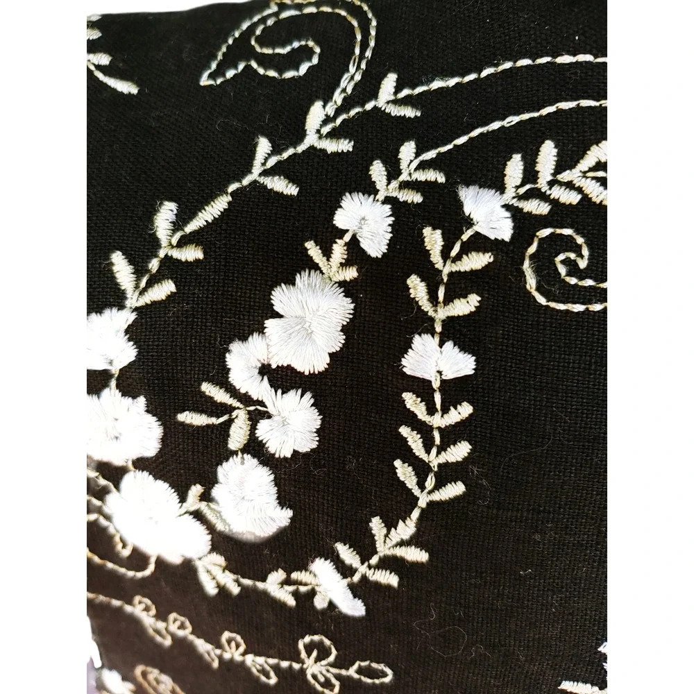Liz Claiborne Shift Dress Womens 8 Black Linen Floral Paisley Embroidered‎
